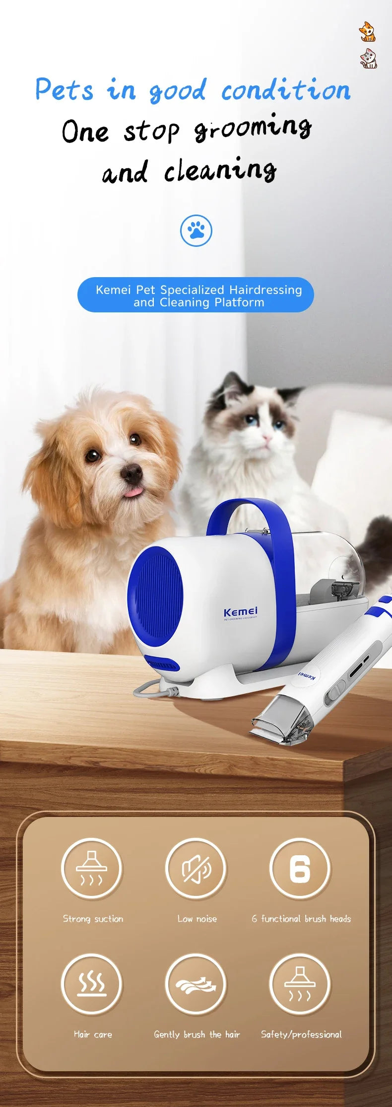 Dog Hair Vacuum & Grooming Kit – All-in-One Pet Grooming Vacuum with Clippers, Nail Grinder, Brush & Cleaning Tools