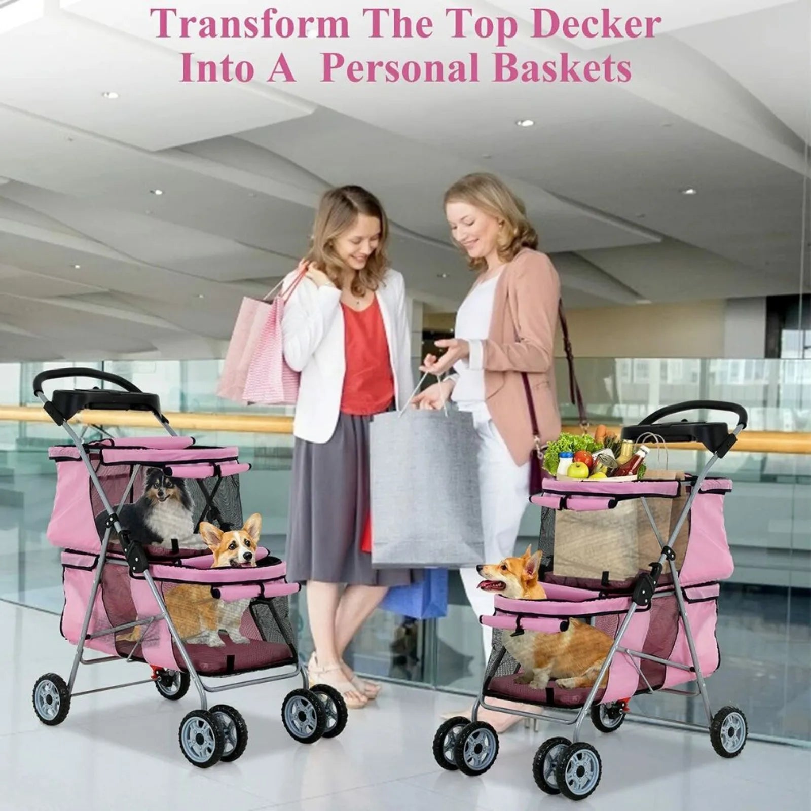 US Double Dog Stroller with 4 Wheels & Cup Holder