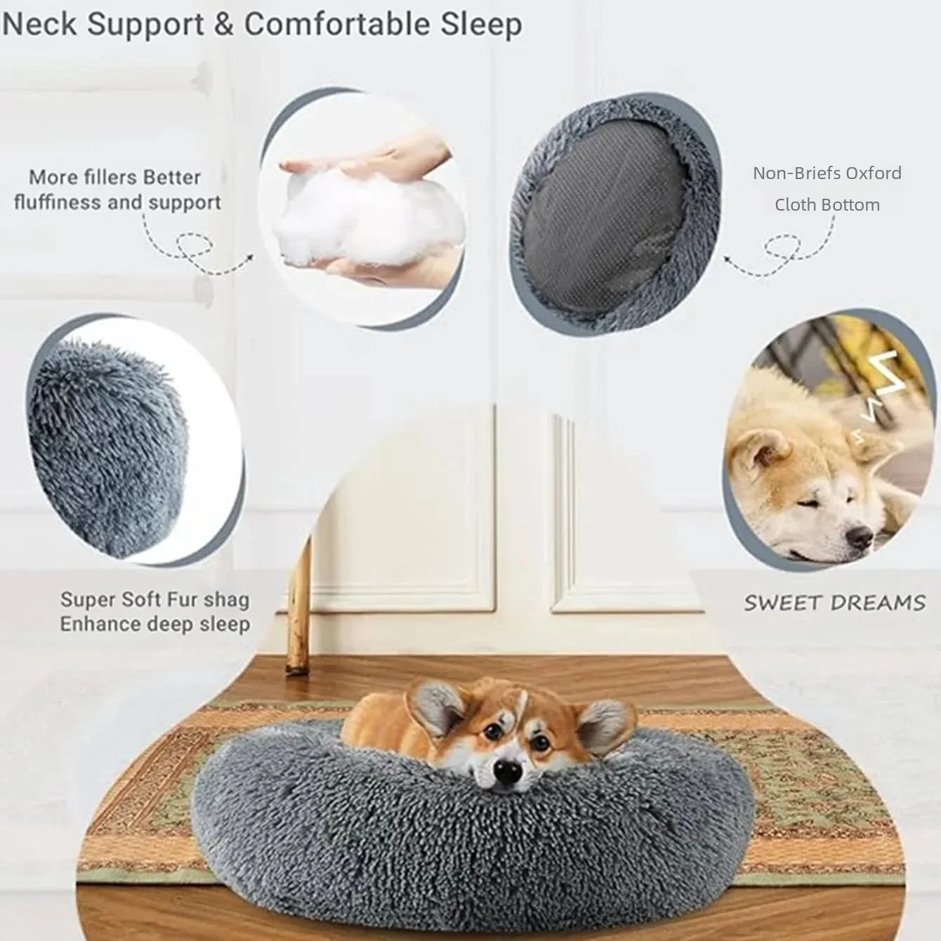 Round Plush Pet Bed (40-90cm)