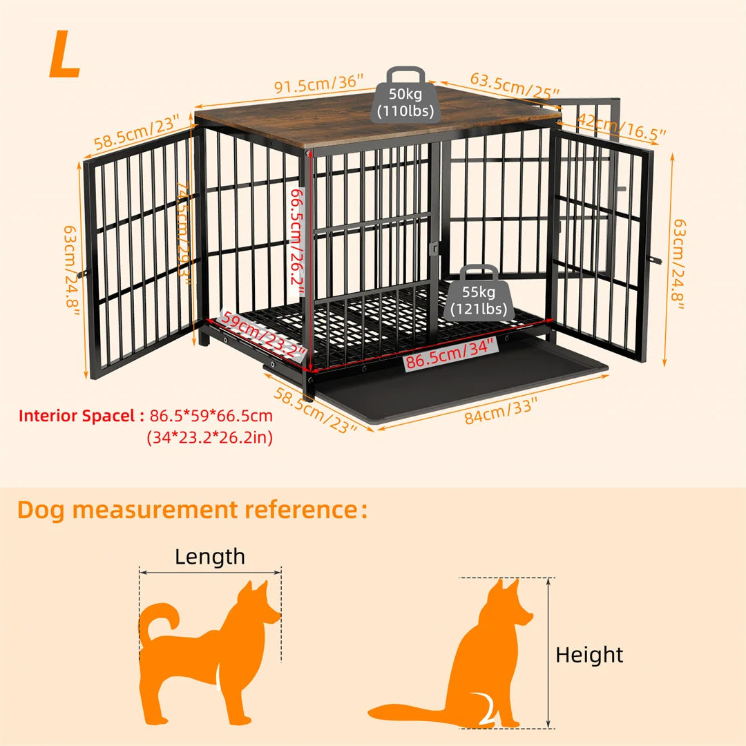 White Dog Crate Furniture with Black Cage and End Table Design