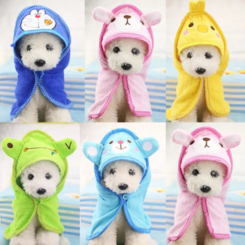 Cute Pet Dog Bath Towel – Super Absorbent Drying Towel with Hoodie for Dogs and Cats
