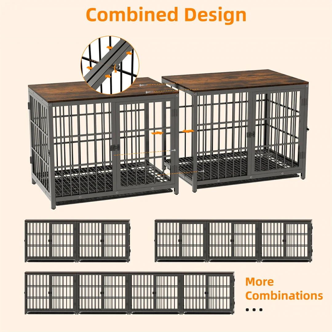 White Dog Crate Furniture with Black Cage and End Table Design
