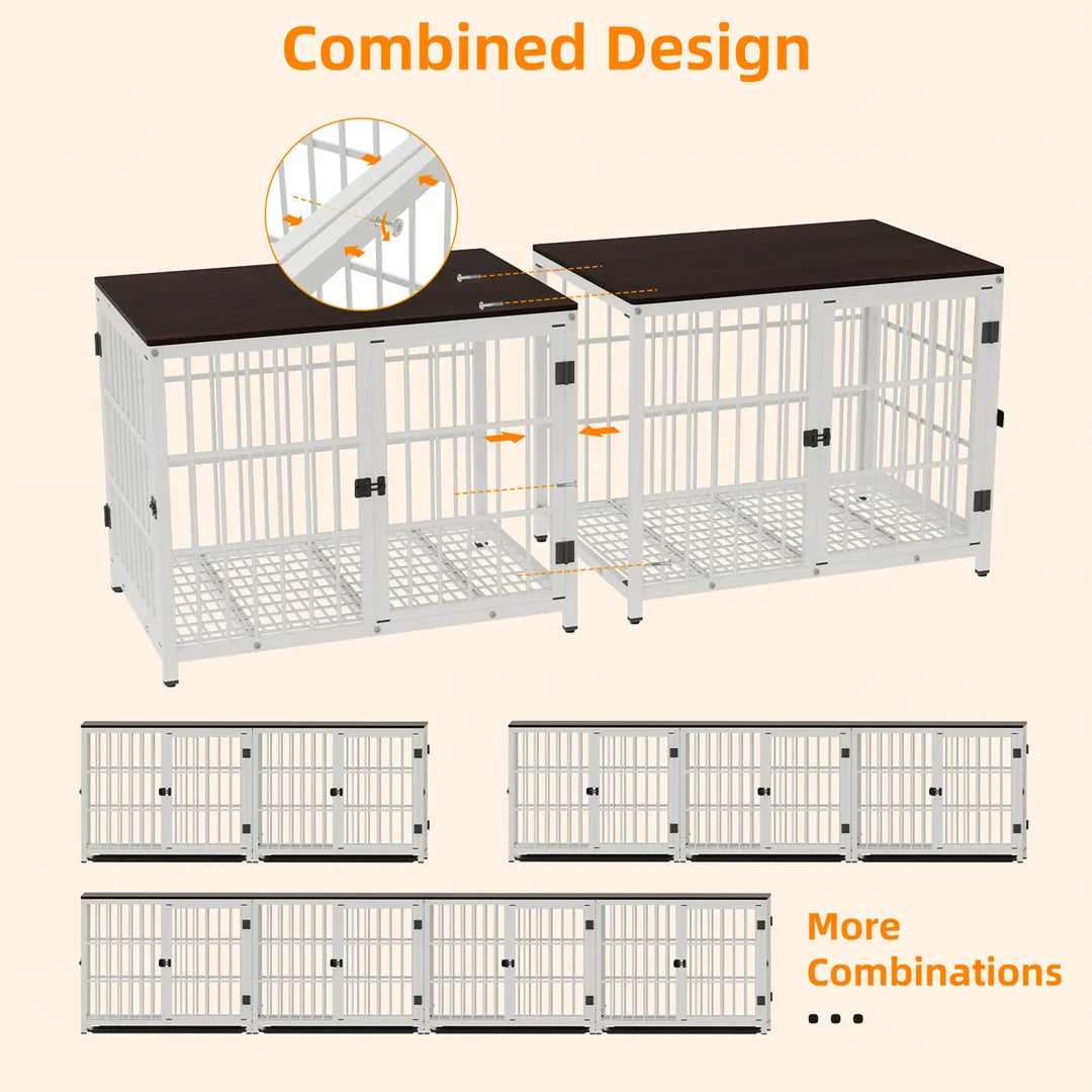 White Dog Crate Furniture with Black Cage and End Table Design