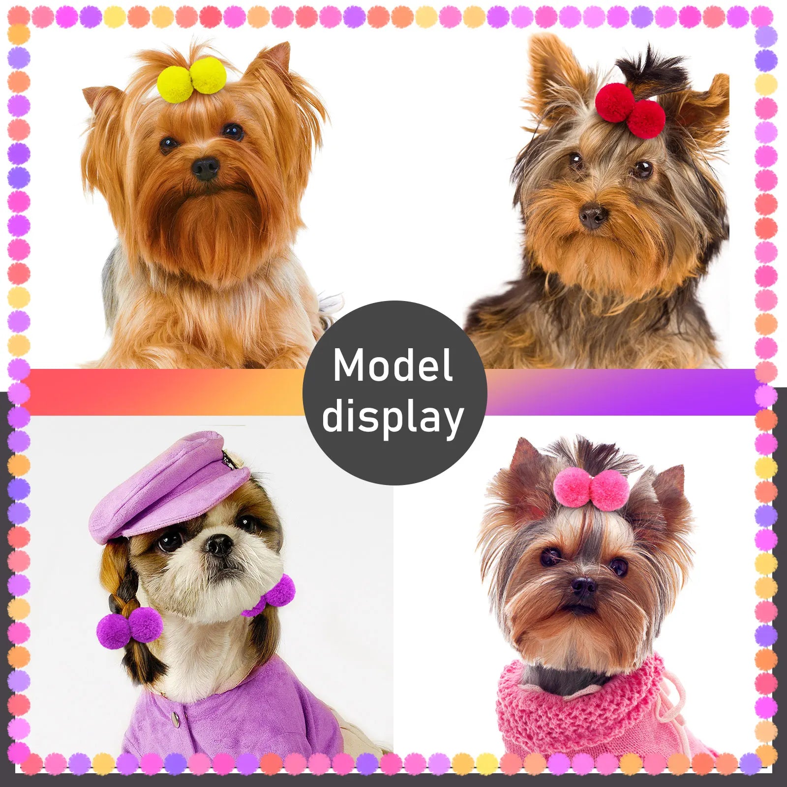 10pcs Pet Hair Bands with Plush Balls – Elastic Grooming Bows for Small and Medium Dogs and Cats