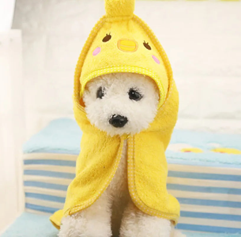 Cute Pet Dog Bath Towel – Super Absorbent Drying Towel with Hoodie for Dogs and Cats