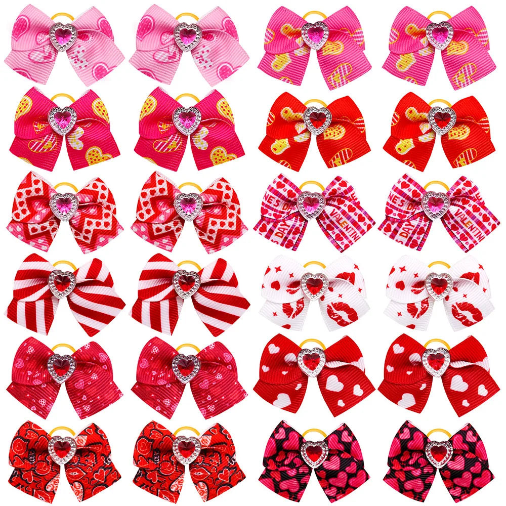 20PCS Valentine’s Day Dog Bows – Red and Pink Hair Bow Accessories for Dogs and Cats