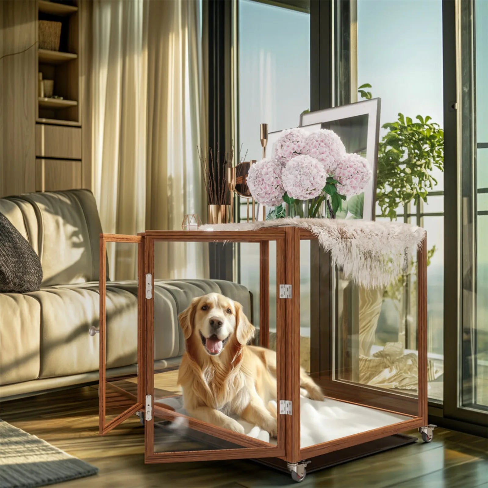 US Top-Level Dog Crate with Tempered Glass and Aluminum Frame