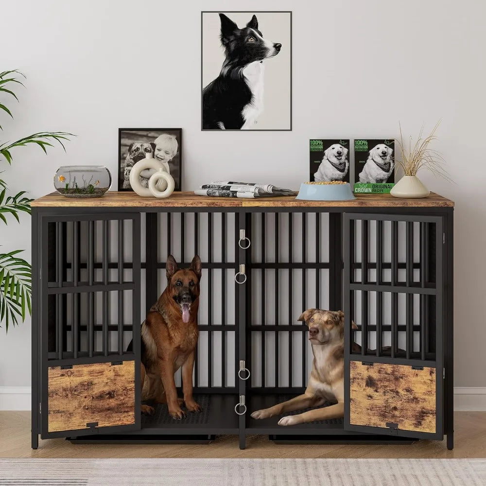 63-Inch Heavy-Duty Dog Crate Furniture for Two Dogs