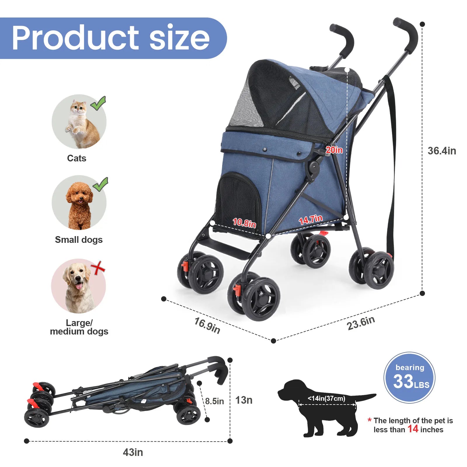 Lightweight Outdoor Puppy & Cat Stroller