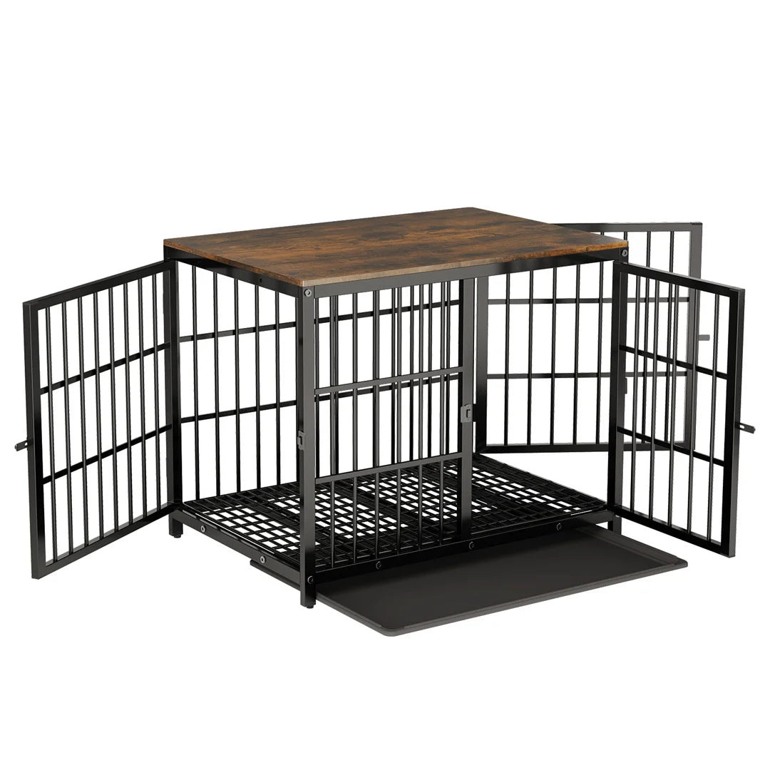 White Dog Crate Furniture with Black Cage and End Table Design