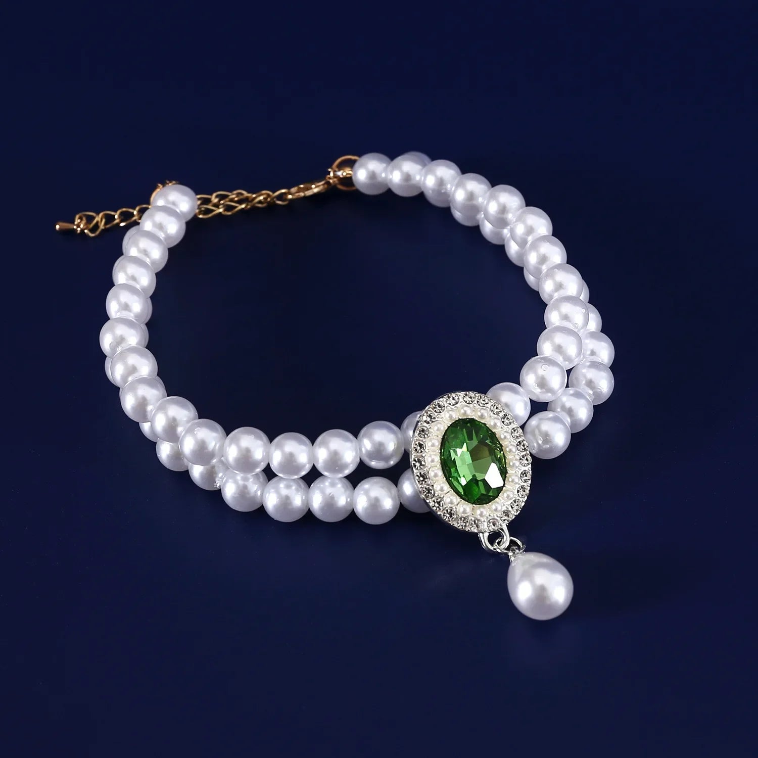 Adjustable Pet Pearl Necklace Jewelry Diamond Pendant