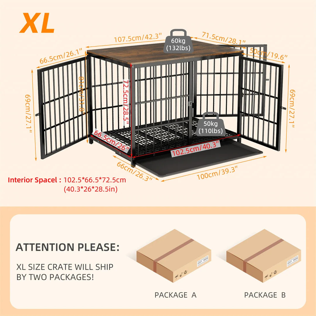 White Dog Crate Furniture with Black Cage and End Table Design