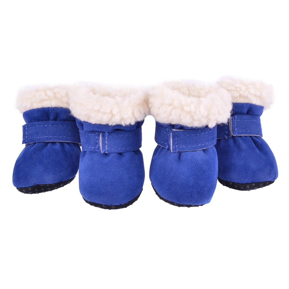 4PCS Plush Dog Snow Boots – Warm Winter Shoes with Non-Slip Soles for Small to Medium Dogs and Cats