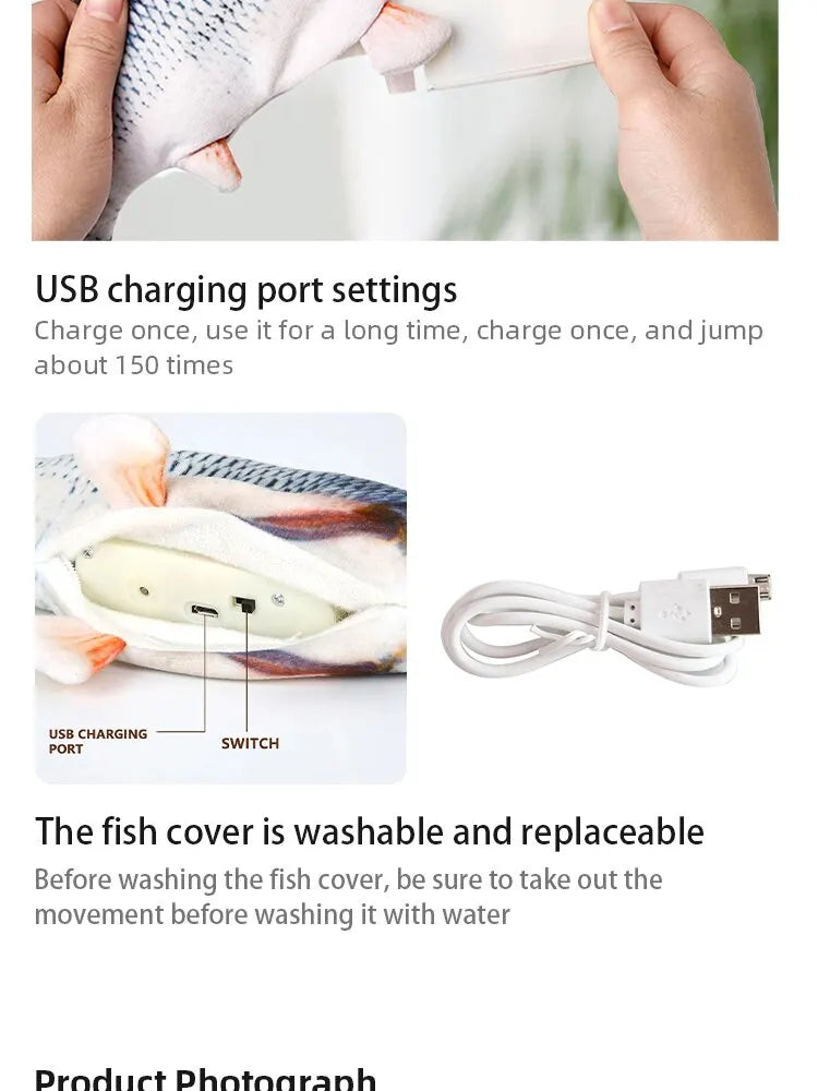USB Rechargeable Electric Floppy Fish Toy for Cats & Dogs