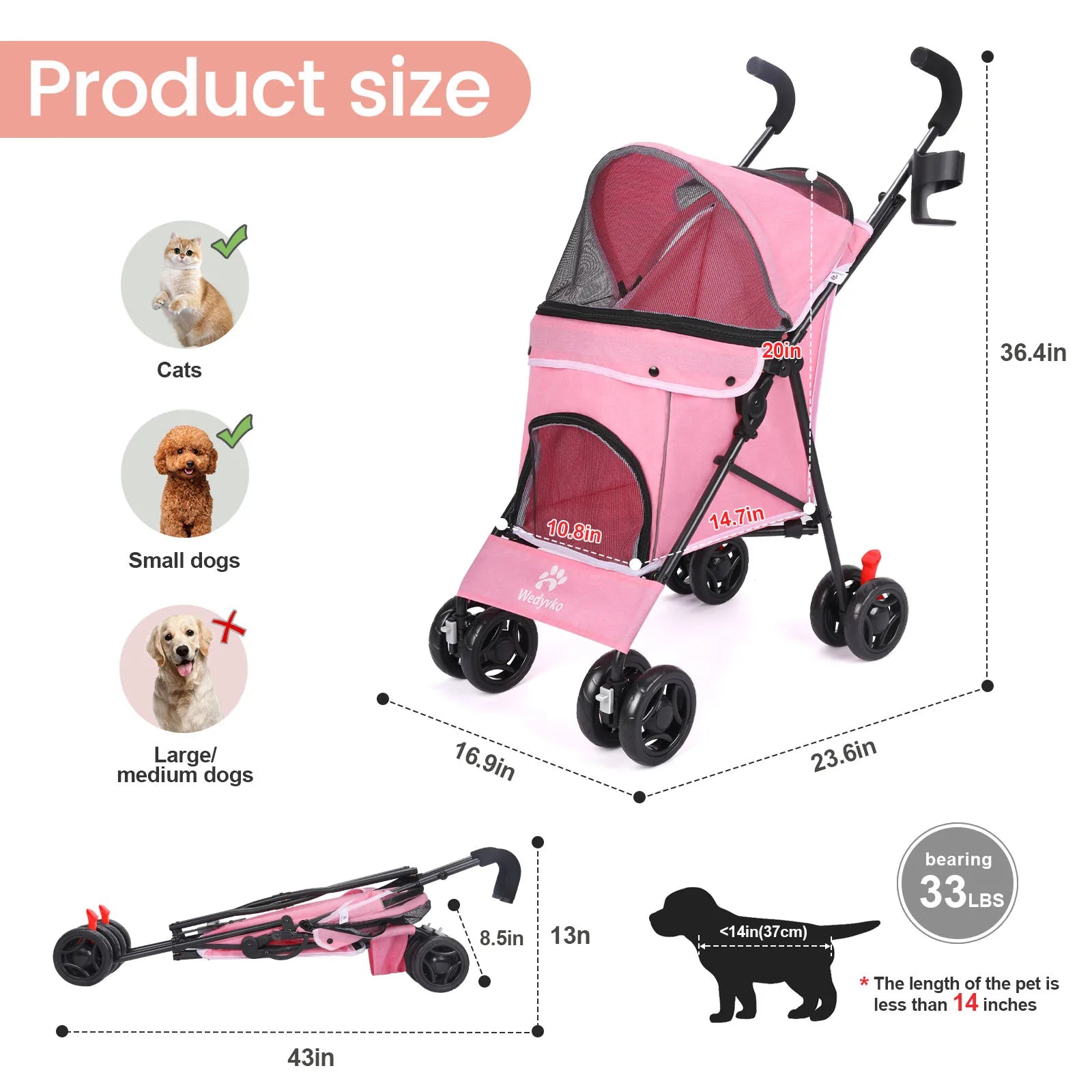 Lightweight Outdoor Puppy & Cat Stroller