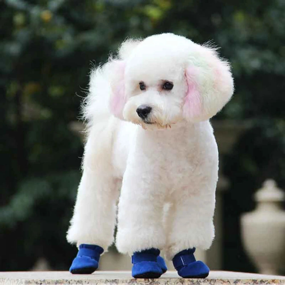 4PCS Plush Dog Snow Boots – Warm Winter Shoes with Non-Slip Soles for Small to Medium Dogs and Cats