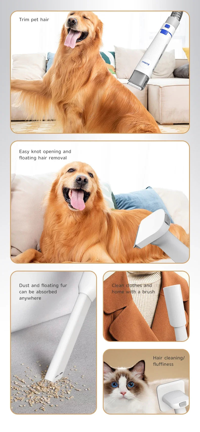 Dog Hair Vacuum & Grooming Kit – All-in-One Pet Grooming Vacuum with Clippers, Nail Grinder, Brush & Cleaning Tools
