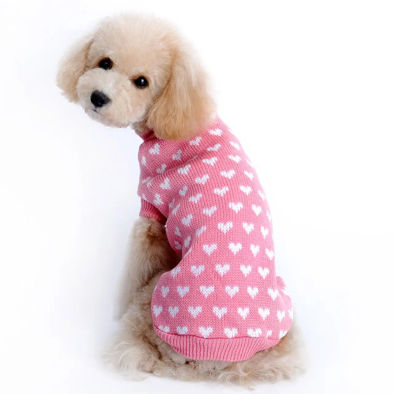 Turtleneck Knit Dog Sweater – Everyday and Valentine’s Day Pink Sweater for Small Dogs