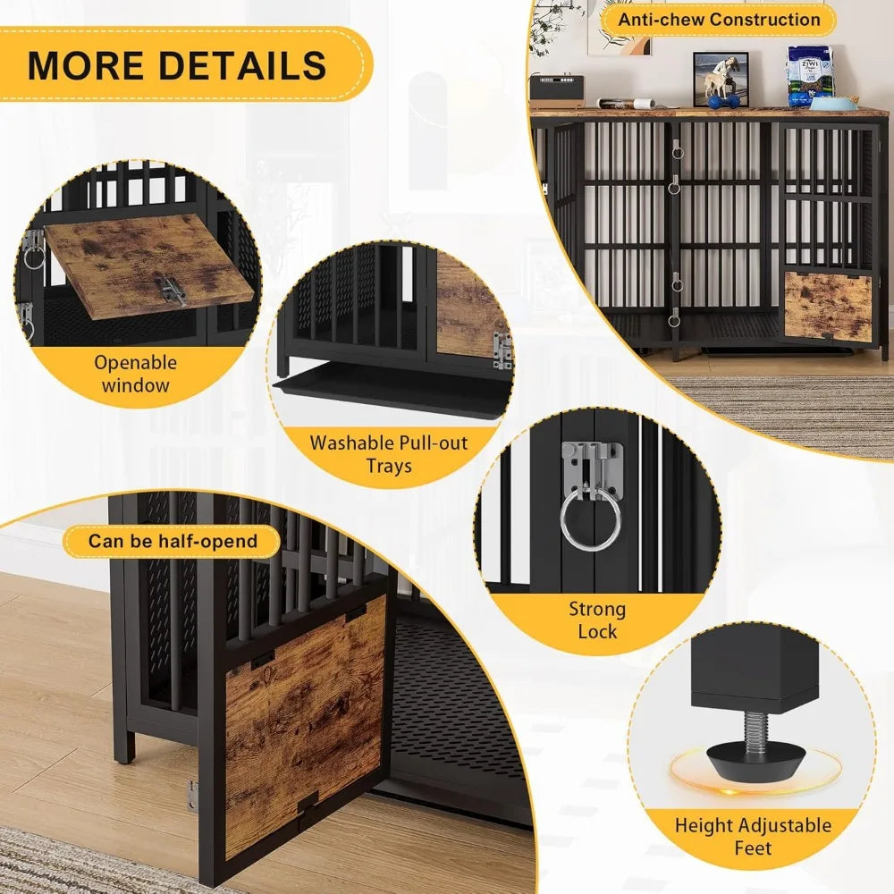 63-Inch Heavy-Duty Dog Crate Furniture for Two Dogs
