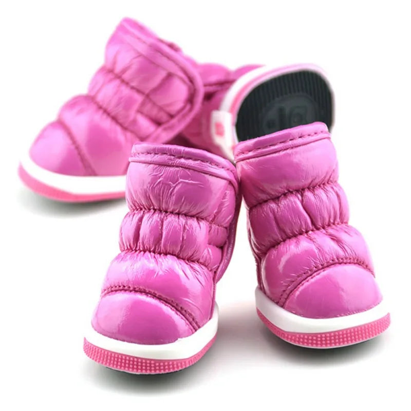 4PCS Winter Dog Shoes – Warm Fleece Waterproof Snow Boots for Small Dogs