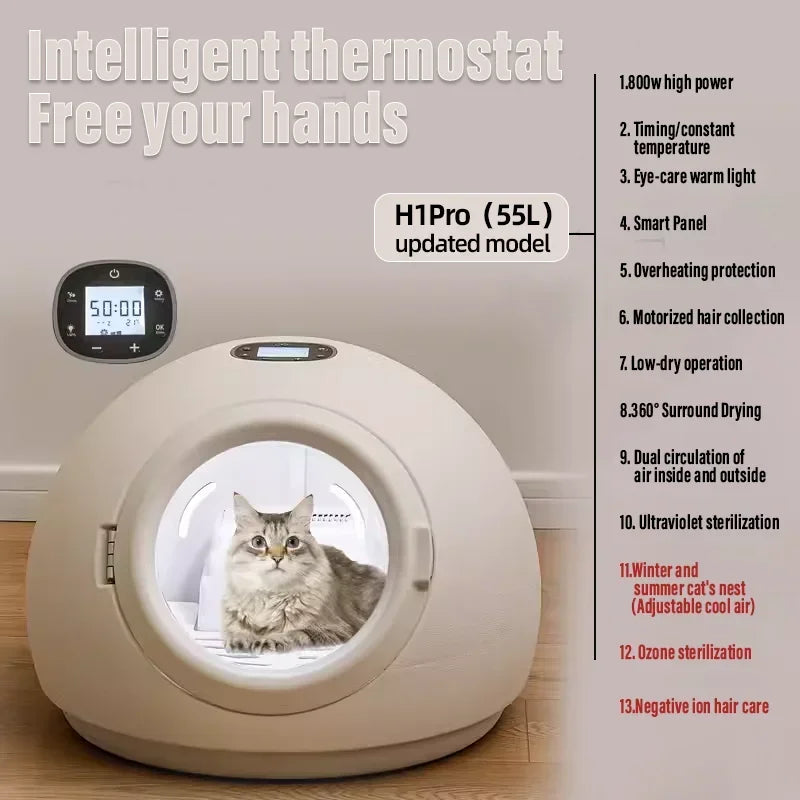 Smart Pet Drying Box – Automatic Temperature Control Dryer with Water Sterilization for Cats and Dogs