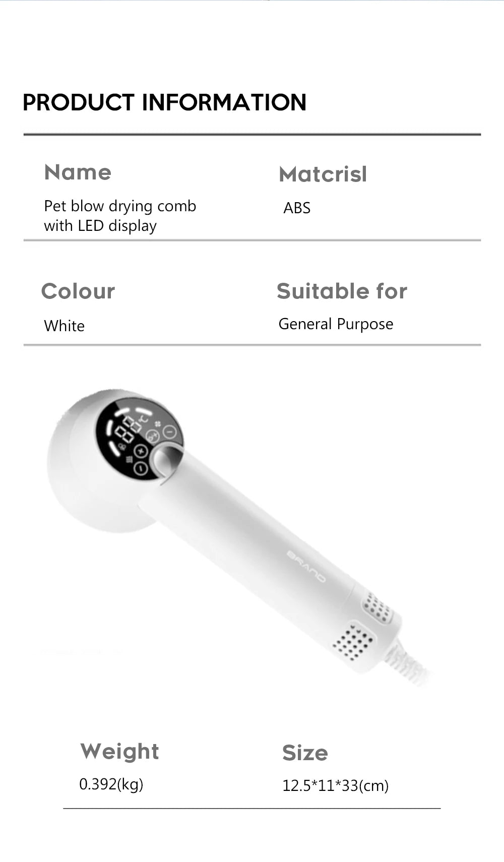 Smart Hair Dryer with Brush for Dogs and Cats – Grooming Comb with Hair Removing and Blow-Drying Function