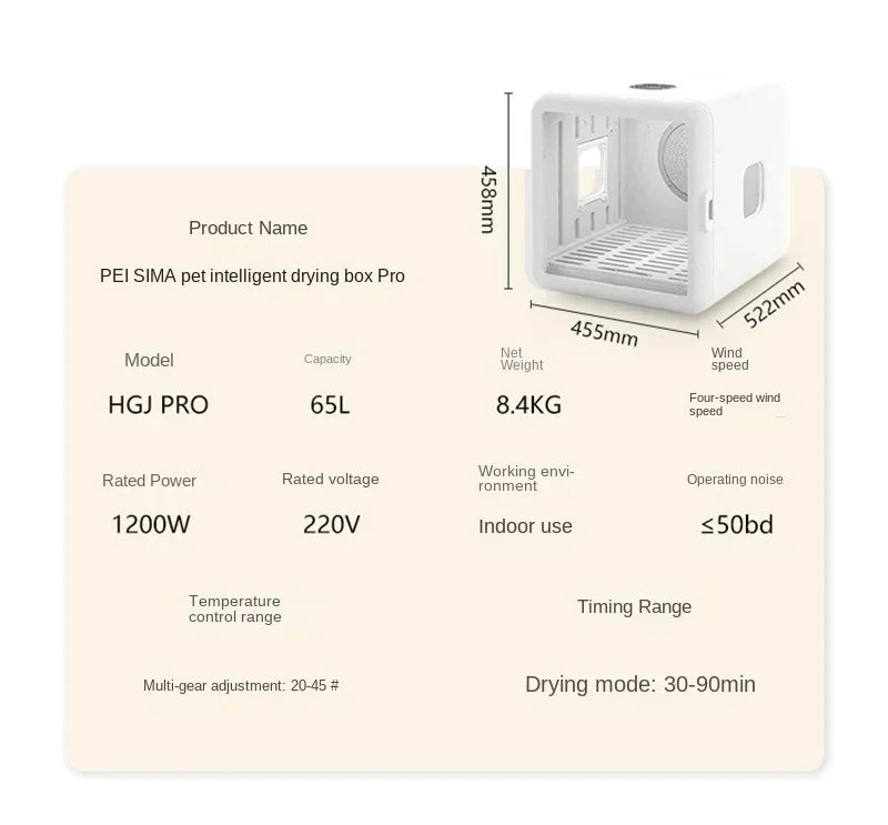 Smart Pet Drying Box – Automatic Temperature Control Dryer with Water Sterilization for Cats and Dogs