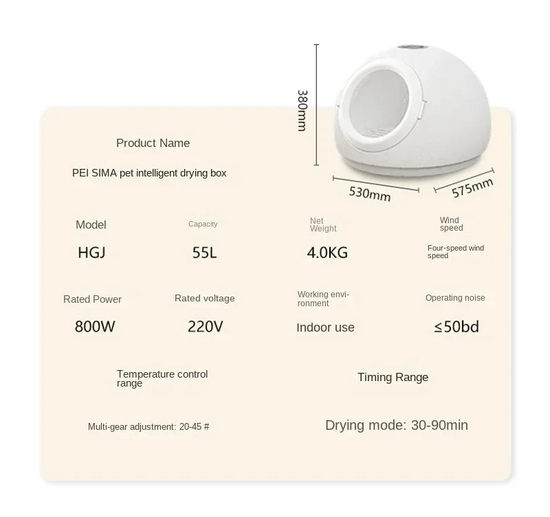 Smart Pet Drying Box – Automatic Temperature Control Dryer with Water Sterilization for Cats and Dogs