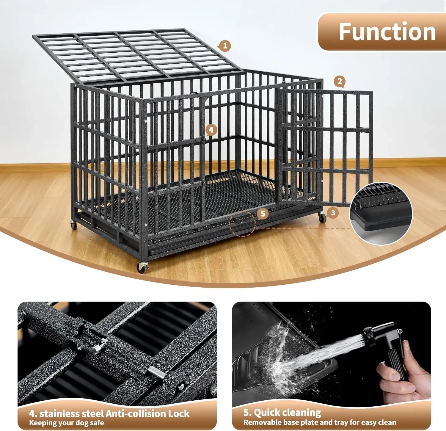 Escape-Proof Steel Dog Crate – Heavy-Duty Double Door Cage for High-Anxiety Dogs