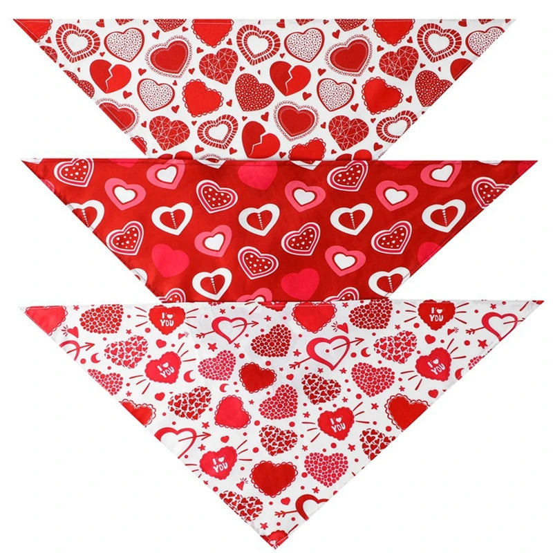 Washable Dog Bandanas – Festive Love Heart Scarves for Christmas and Valentine’s Day