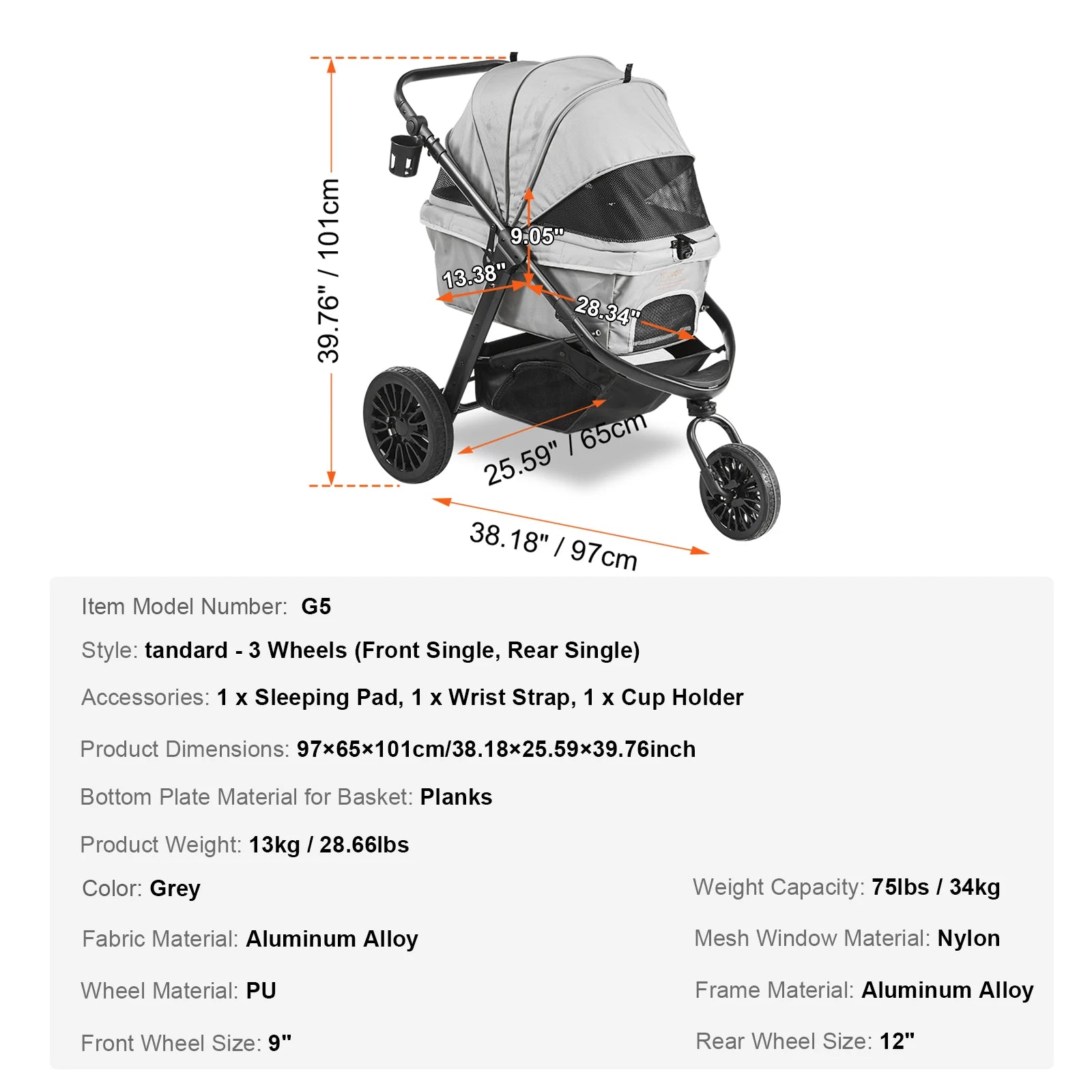 VEVOR Lightweight Pet Stroller – Travel-Friendly Carrier with Brakes, Rotating Wheels, and Accessories