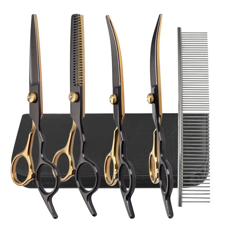 6.5-Inch Pet Grooming Scissors Kit - Black & Gold