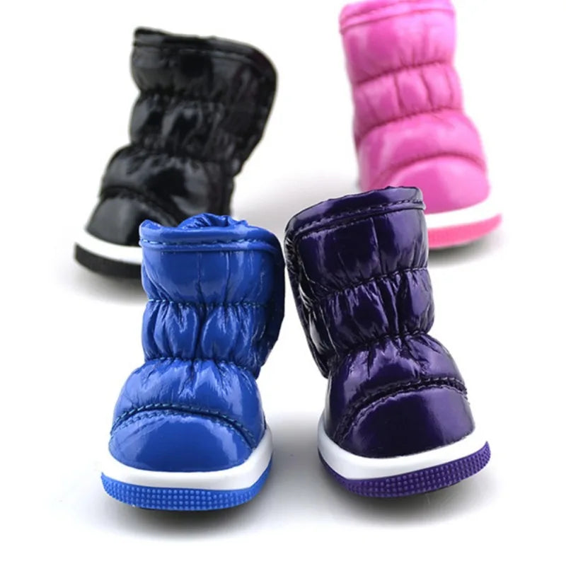 4PCS Winter Dog Shoes – Warm Fleece Waterproof Snow Boots for Small Dogs