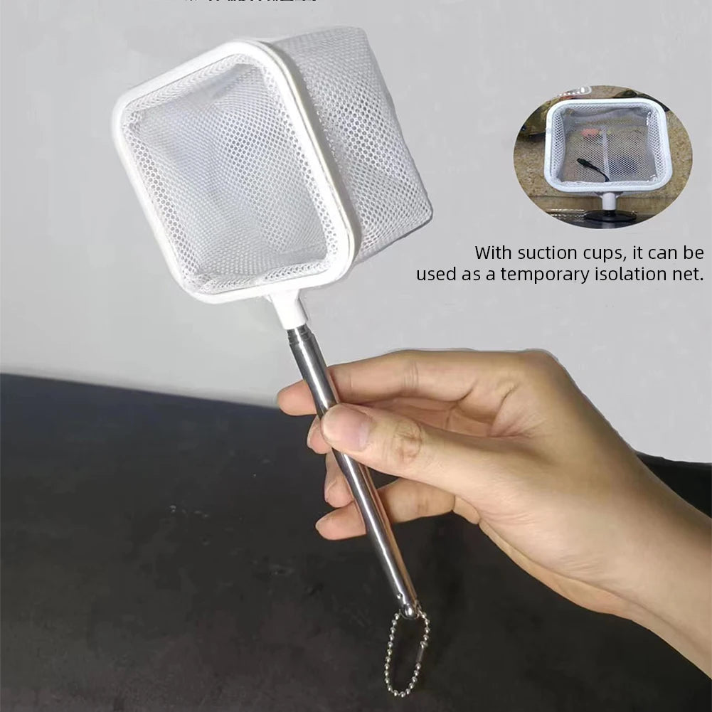 Aquarium Square Fishing Net with Suction Cup & Extendable Handle