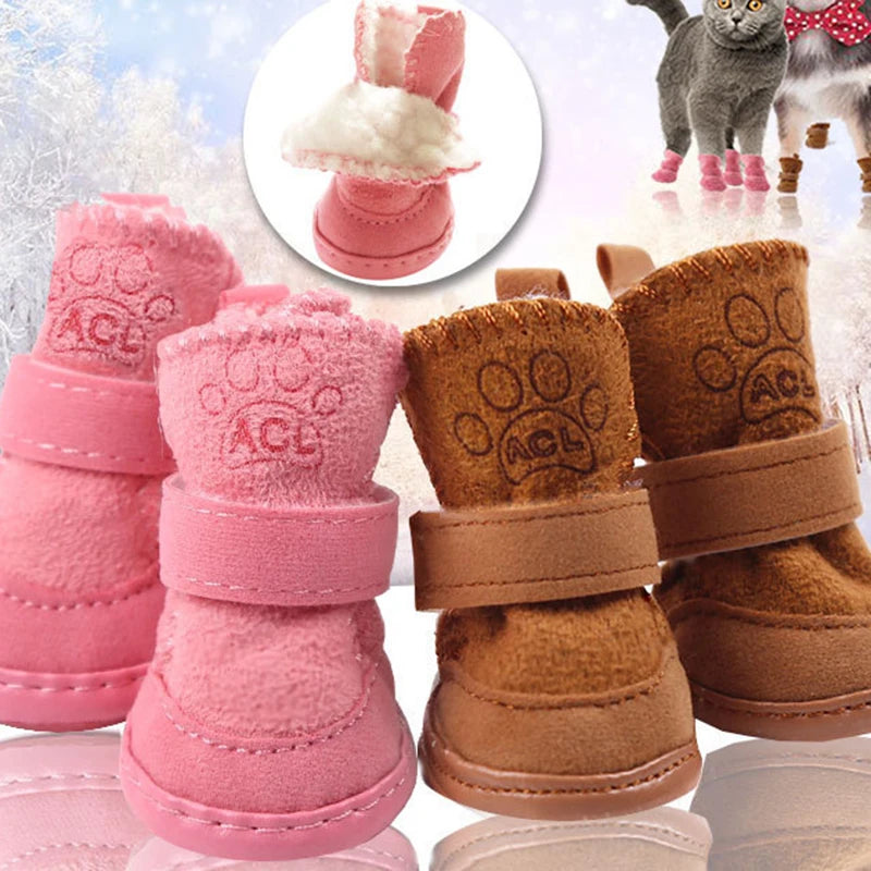 4PCS Winter Warm Dog Shoes – Anti-Slip Rain and Snow Boots for Small and Medium Dogs