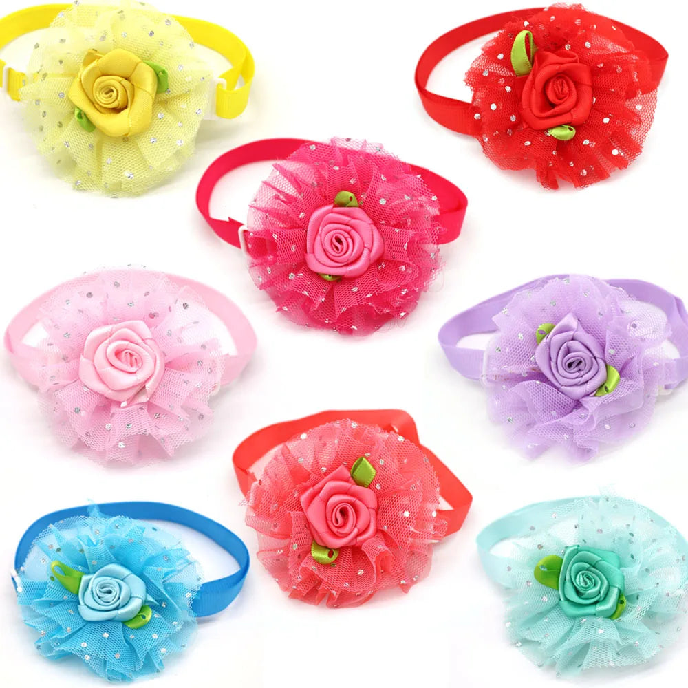 20pcs Valentine’s Day Pet Bowties and Neckties – Lace Rose Love Style Accessories for Dogs and Cats