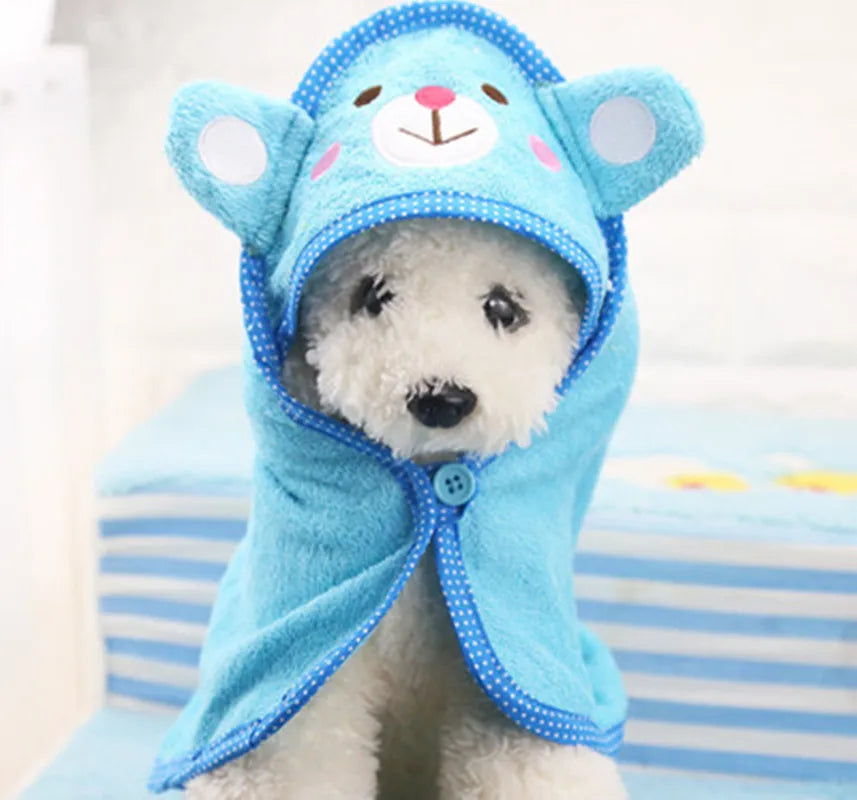 Cute Pet Dog Bath Towel – Super Absorbent Drying Towel with Hoodie for Dogs and Cats