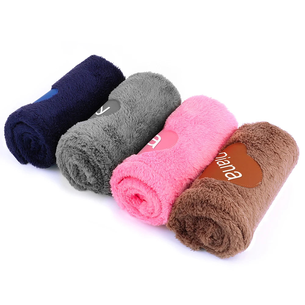 Soft Fluffy Dog Blanket Personalized Fleece Pet Blankets Free Printed Name Warm Dogs Heart Pattern Mat for Bed Sleeping Shower