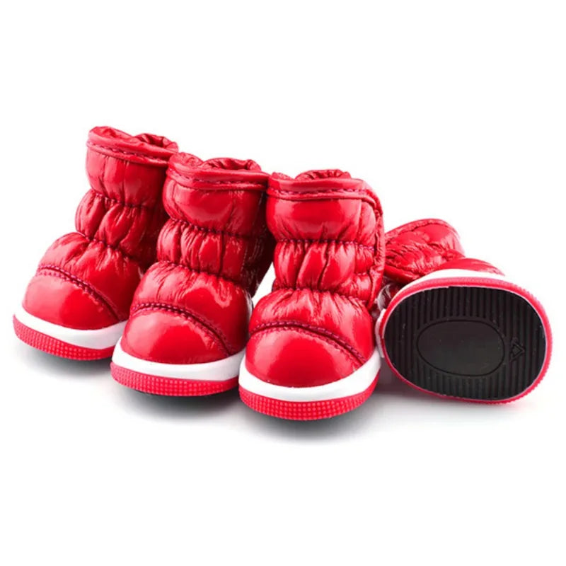 4PCS Winter Dog Shoes – Warm Fleece Waterproof Snow Boots for Small Dogs