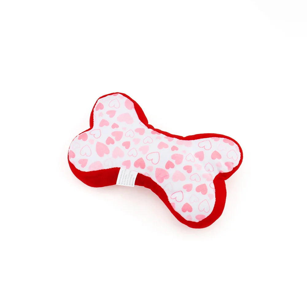 2PCS Heart & Bone Plush Dog Toys – Squeaky Chew Toys for Valentine’s Day Gift