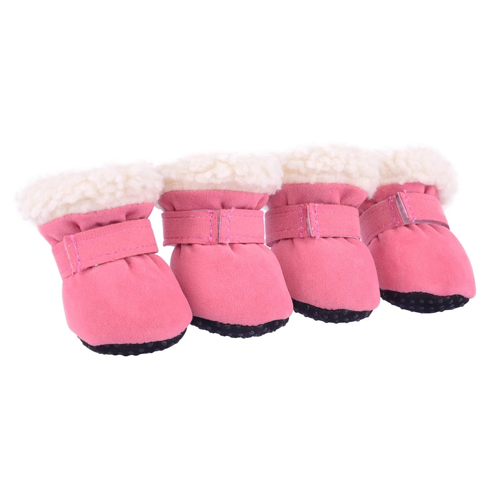 4PCS Plush Dog Snow Boots – Warm Winter Shoes with Non-Slip Soles for Small to Medium Dogs and Cats