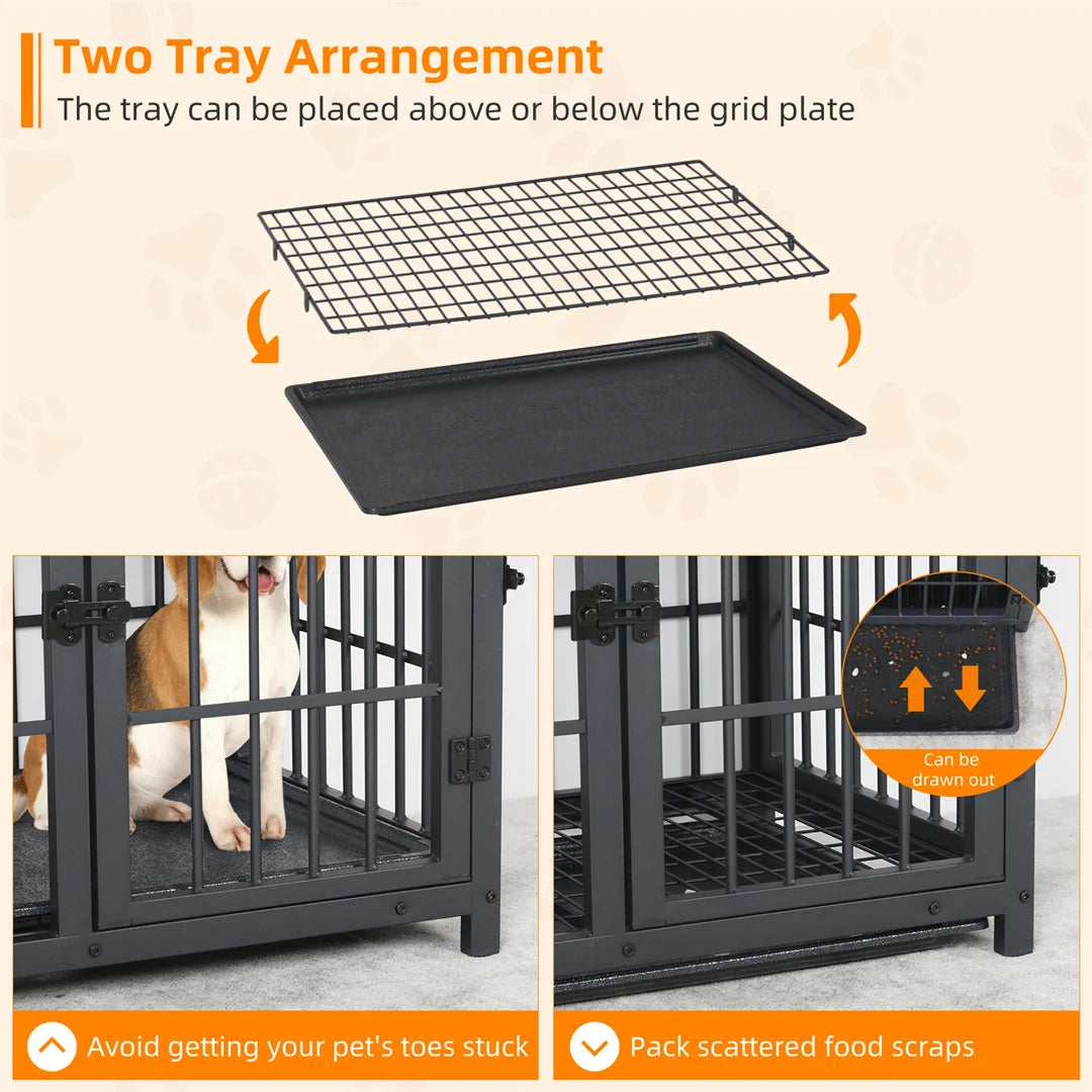 White Dog Crate Furniture with Black Cage and End Table Design