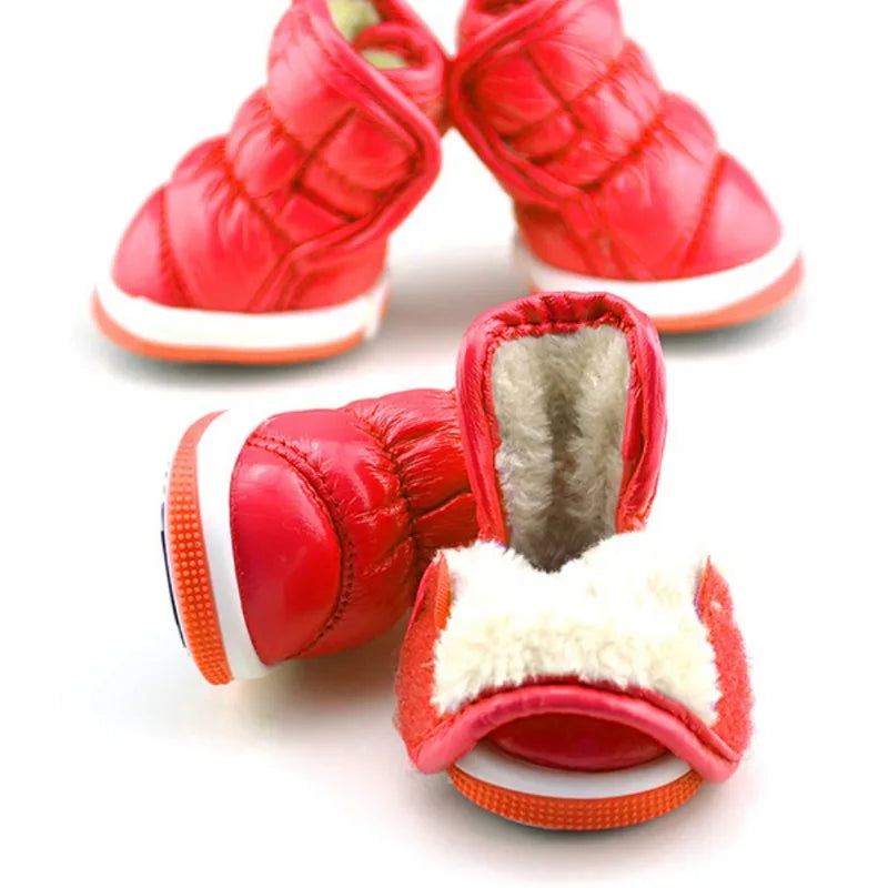 4PCS Winter Dog Shoes – Warm Fleece Waterproof Snow Boots for Small Dogs