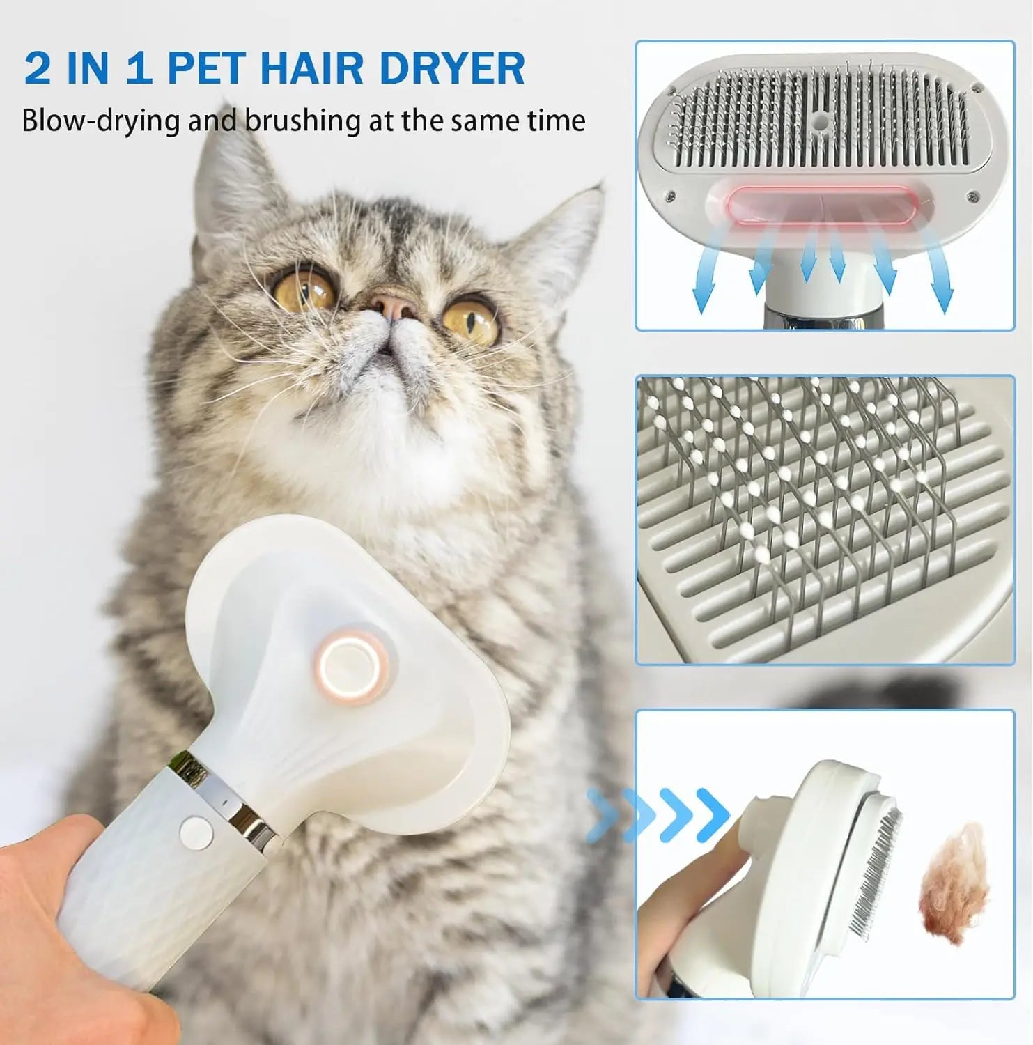 Portable Dog Hair Dryer – Adjustable Temperature and Speed with 4 Nozzles for Pet Grooming