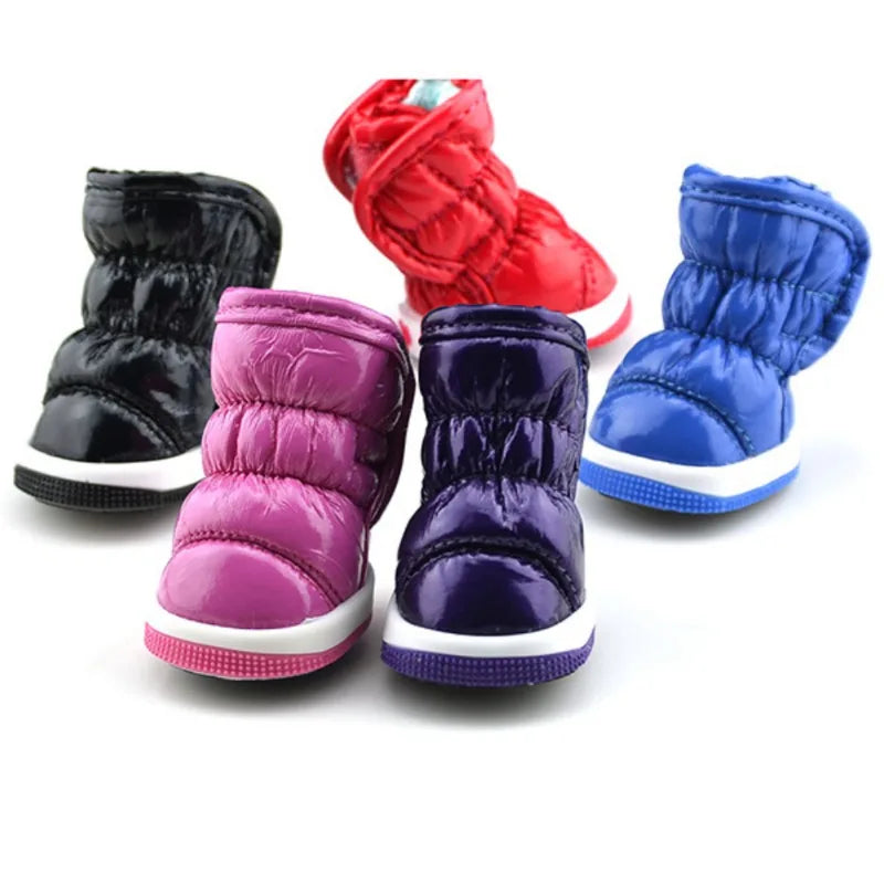 4PCS Winter Dog Shoes – Warm Fleece Waterproof Snow Boots for Small Dogs