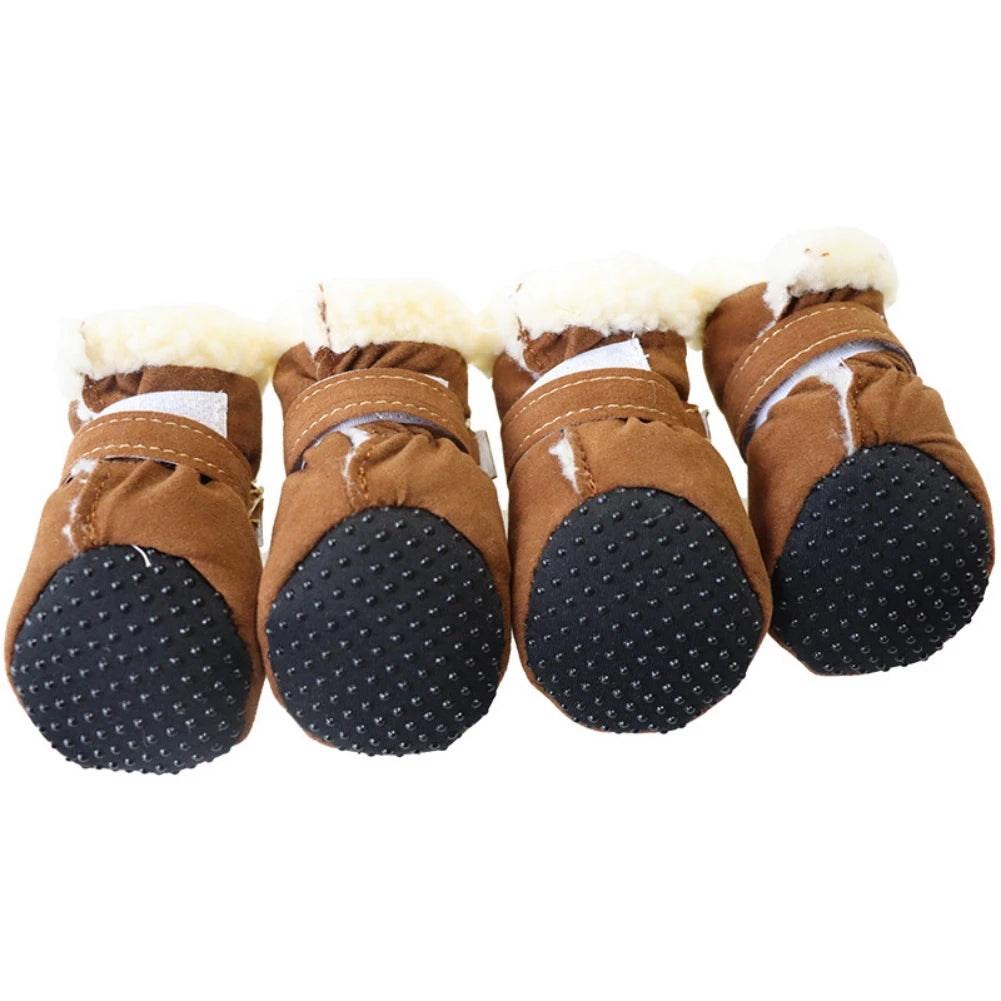 4PCS Plush Dog Snow Boots – Warm Winter Shoes with Non-Slip Soles for Small to Medium Dogs and Cats