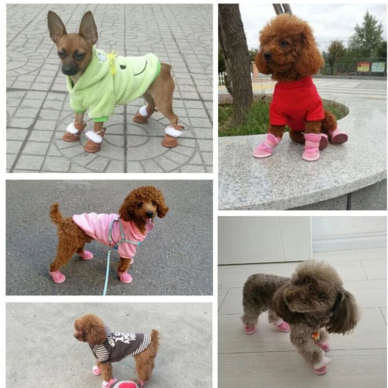 4PCS Winter Warm Dog Shoes – Anti-Slip Rain and Snow Boots for Small and Medium Dogs