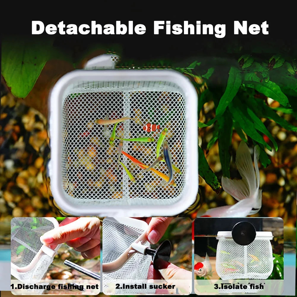 Aquarium Square Fishing Net with Suction Cup & Extendable Handle