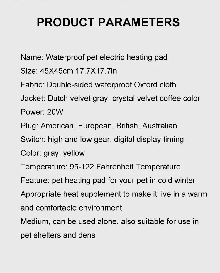 Adjustable Pet Heated Mat – Waterproof Electric Heating Pad with Timer for Dogs and Cats