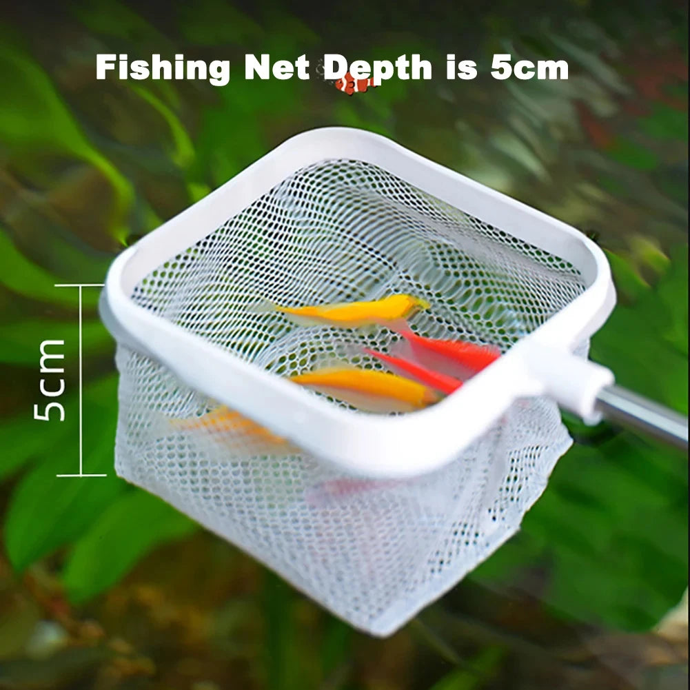 Aquarium Square Fishing Net with Suction Cup & Extendable Handle